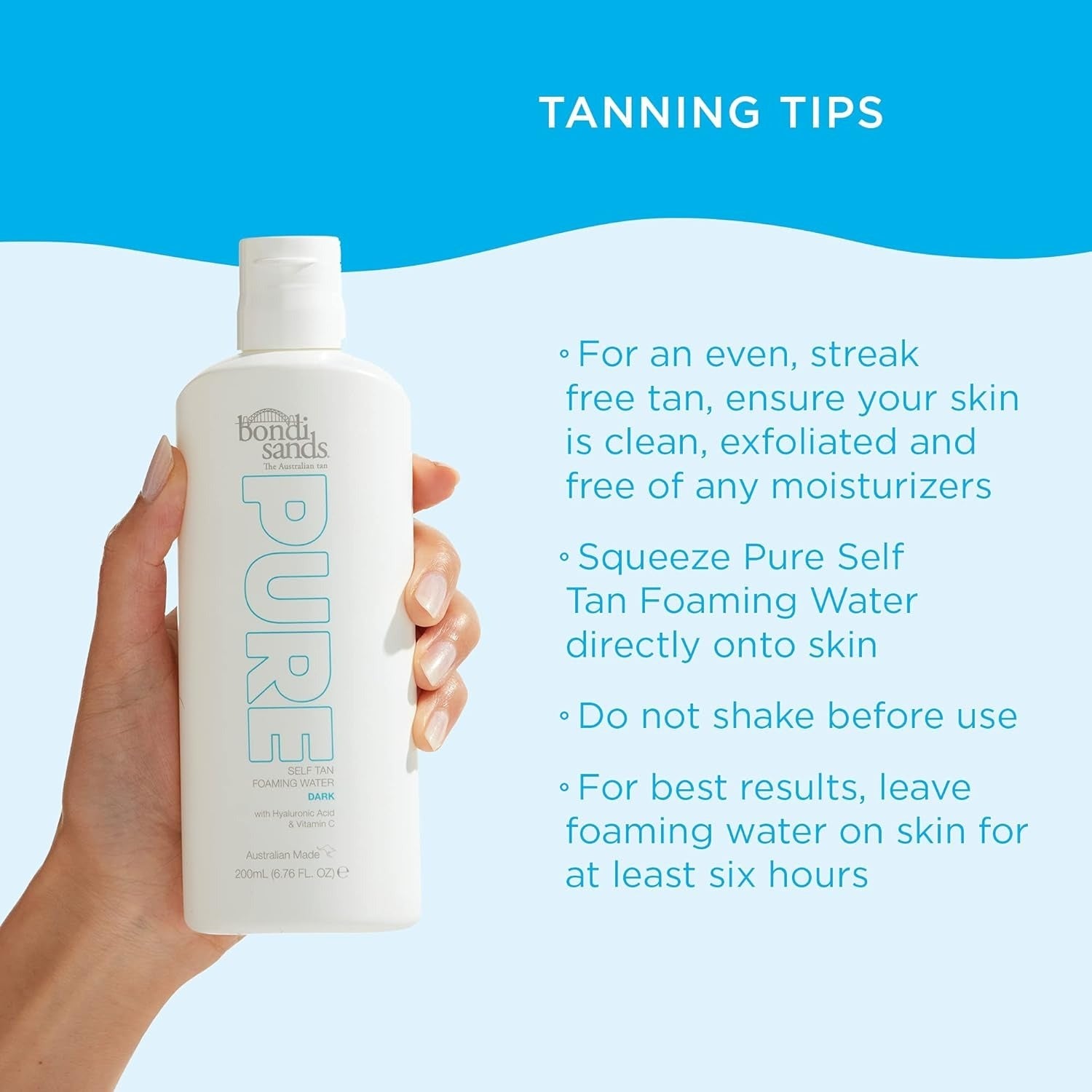 Bondi Sands 200m L Pure Self Tanning Foaming Water w/ Hyaluronic Acid Vegan V563-810020170566