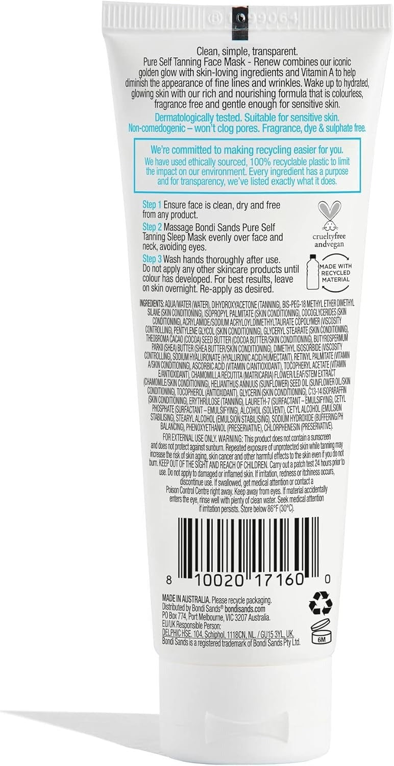Bondi Sands 75m L Pure Self Tanning Sleep Mask Renew Hyaluronic Acid & Vitamin A V563-810020171600