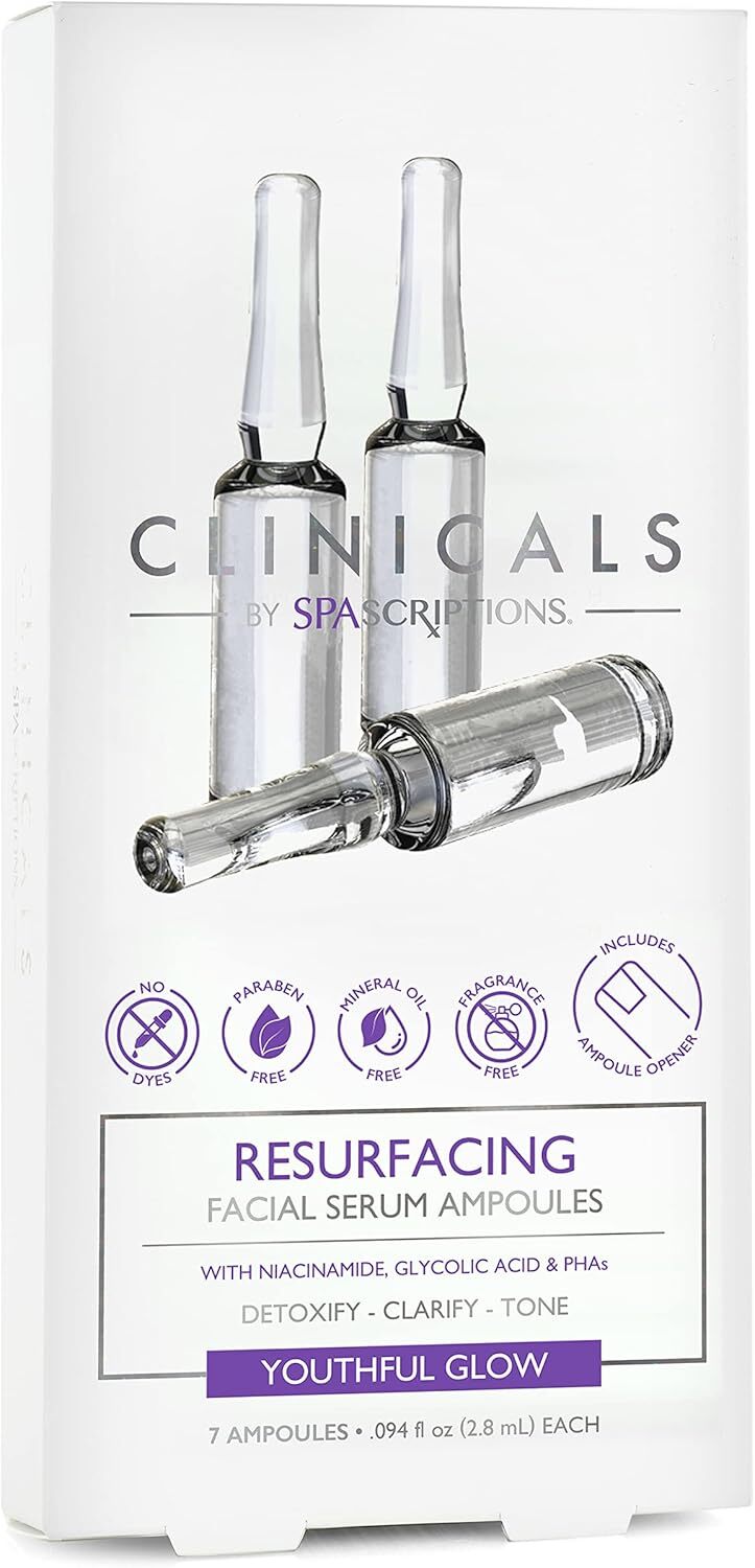 Spascriptions Clinicals Resurfacing Serum Ampoules 7-Pack 2.8ml Each Niacinamide Glycolic Acid PHAs Youthful V563-814655036976