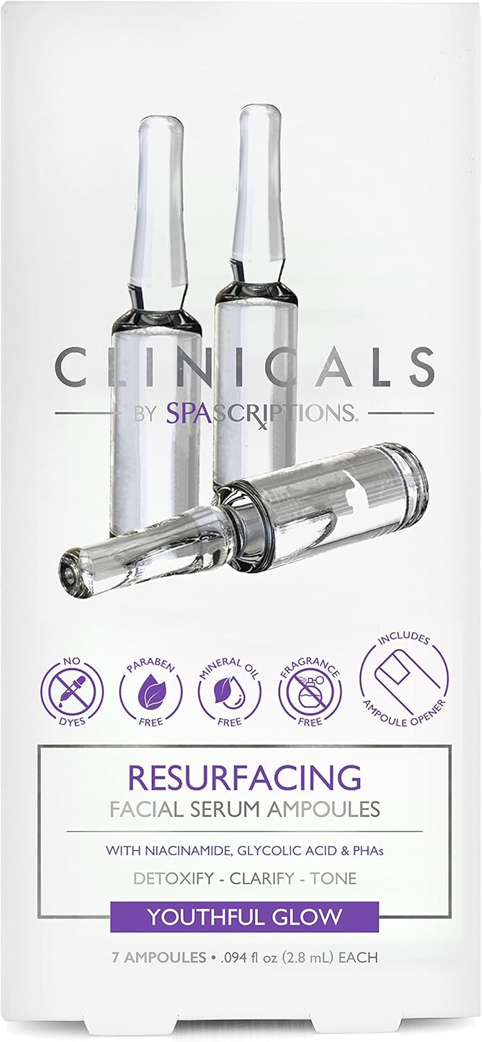 Spascriptions Clinicals Resurfacing Serum Ampoules 7-Pack 2.8ml Each Niacinamide Glycolic Acid PHAs Youthful V563-814655036976