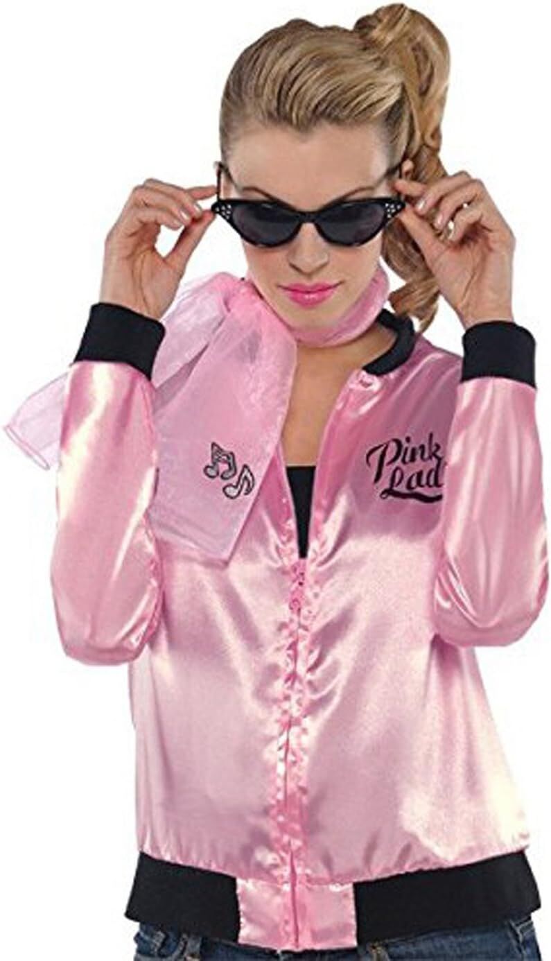 3x Grease Pink Ladies Party Costume Jacket Sandy Rizzo 50s Satin Shirt Halloween - Officially Licensed V563-840568_56-3PCS