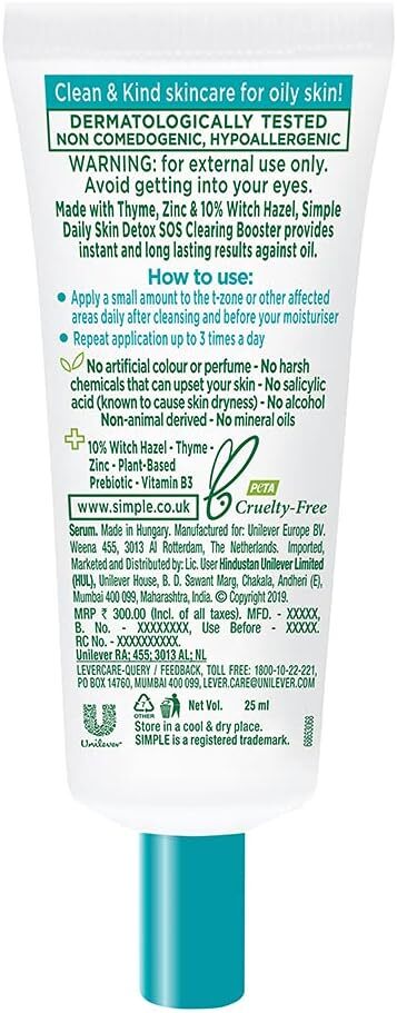 Simple 25ml SOS Clearing Booster Long Lasting Shine & Blemish Control V563-8710447473832