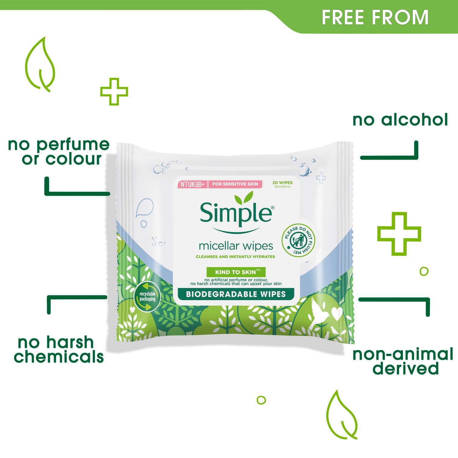 1 Pack of 20 Simple Micellar Wipes For Sensitive Skin V563-8710847959417
