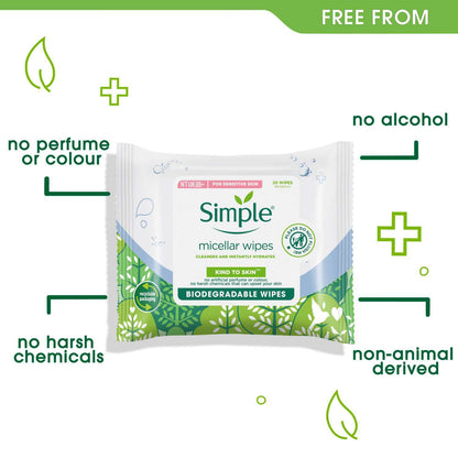 1 Pack of 20 Simple Micellar Wipes For Sensitive Skin V563-8710847959417