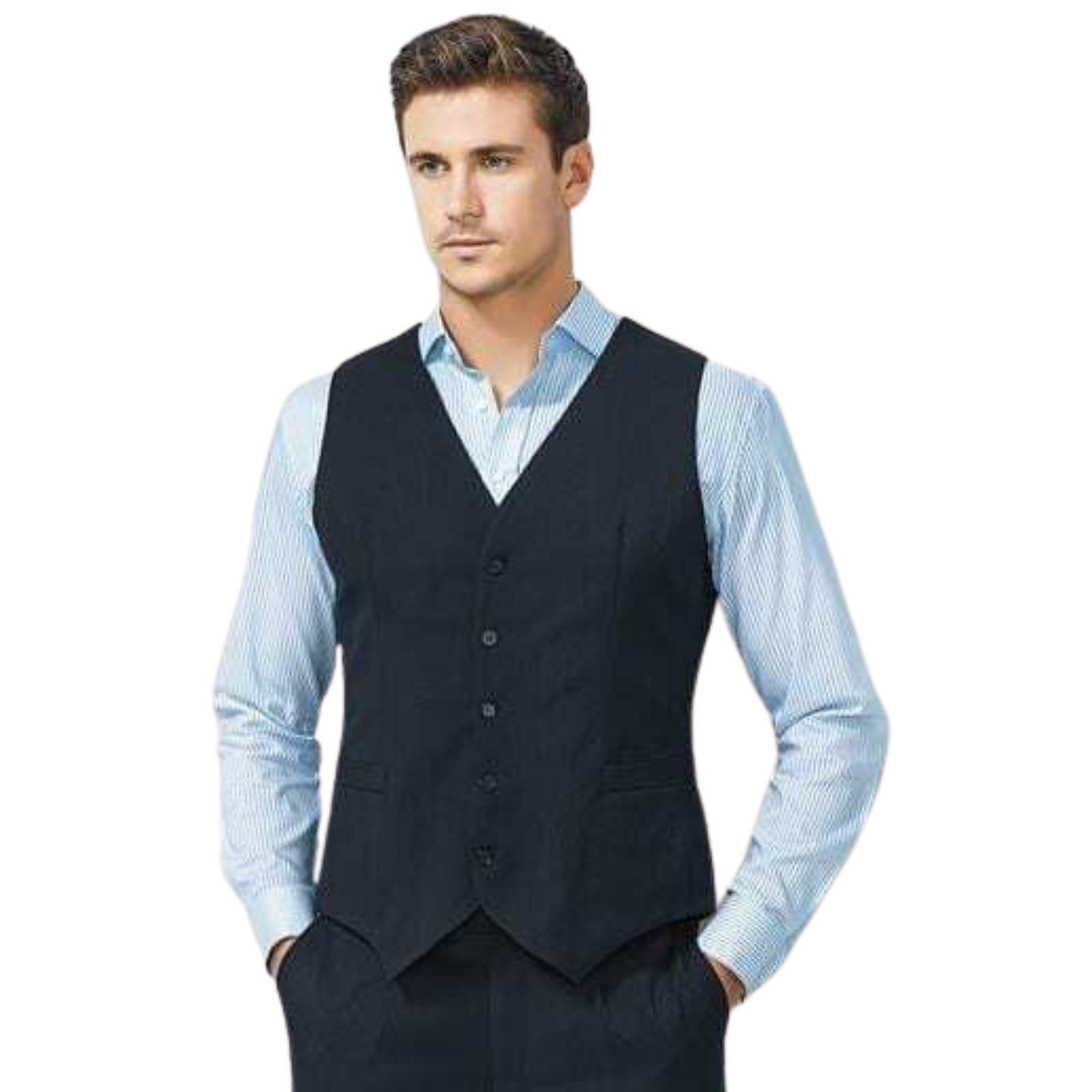 Mens Peaked Vest Waistcoat w/ Knitted Back Suit Formal Wedding Dress Up - Navy - 127 V563-90111-NAVY-127