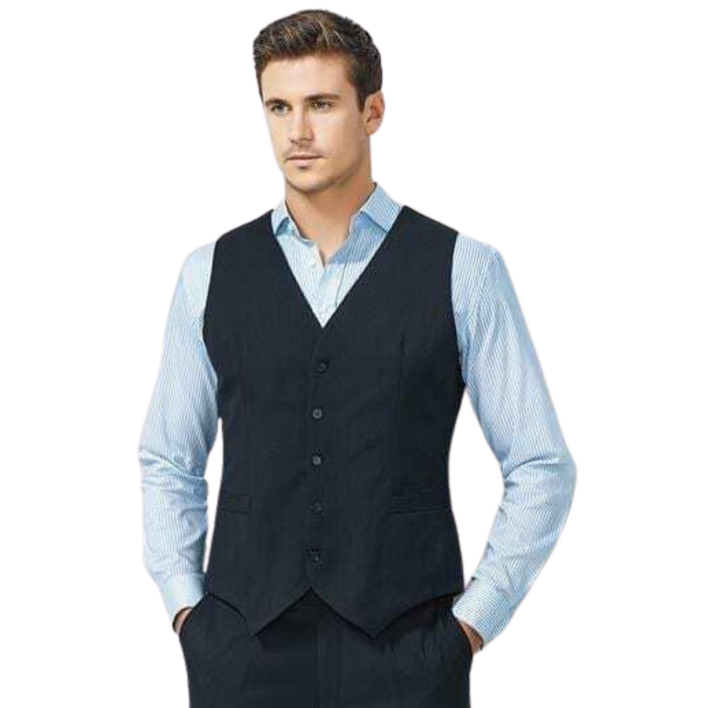 Mens Peaked Vest Waistcoat w/ Knitted Back Suit Formal Wedding Dress Up - Navy - 92 V563-90111-NAVY-92