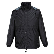 HUSKI STRATUS RAIN JACKET Waterproof Workwear Concealed Hood Windproof Packable - Black - 4XL V563-918032-STRATUS-BLK-4XL