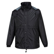 HUSKI STRATUS RAIN JACKET Waterproof Workwear Concealed Hood Windproof Packable - Black - L V563-918032-STRATUS-BLK-L