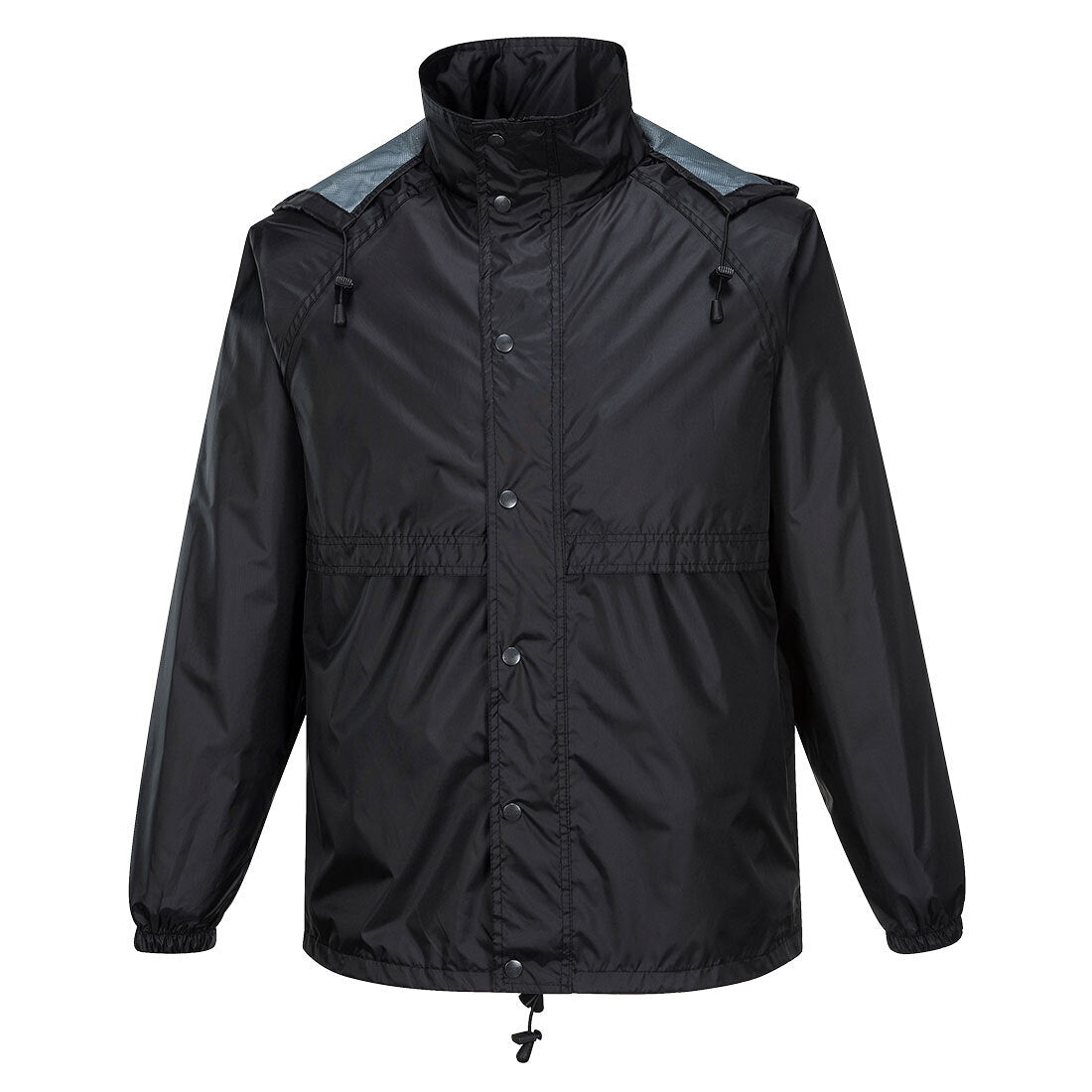 HUSKI STRATUS RAIN JACKET Waterproof Workwear Concealed Hood Windproof Packable - Black - L V563-918032-STRATUS-BLK-L