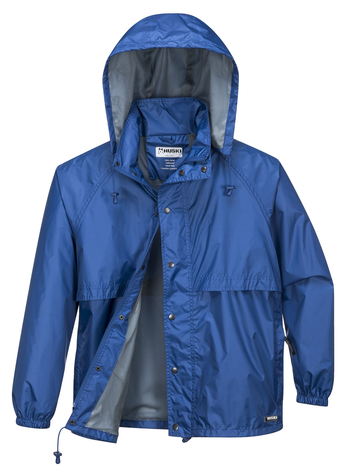 HUSKI STRATUS RAIN JACKET Waterproof Workwear Concealed Hood Windproof Packable - Cobalt - M V563-918032-STRATUS-COBL-M