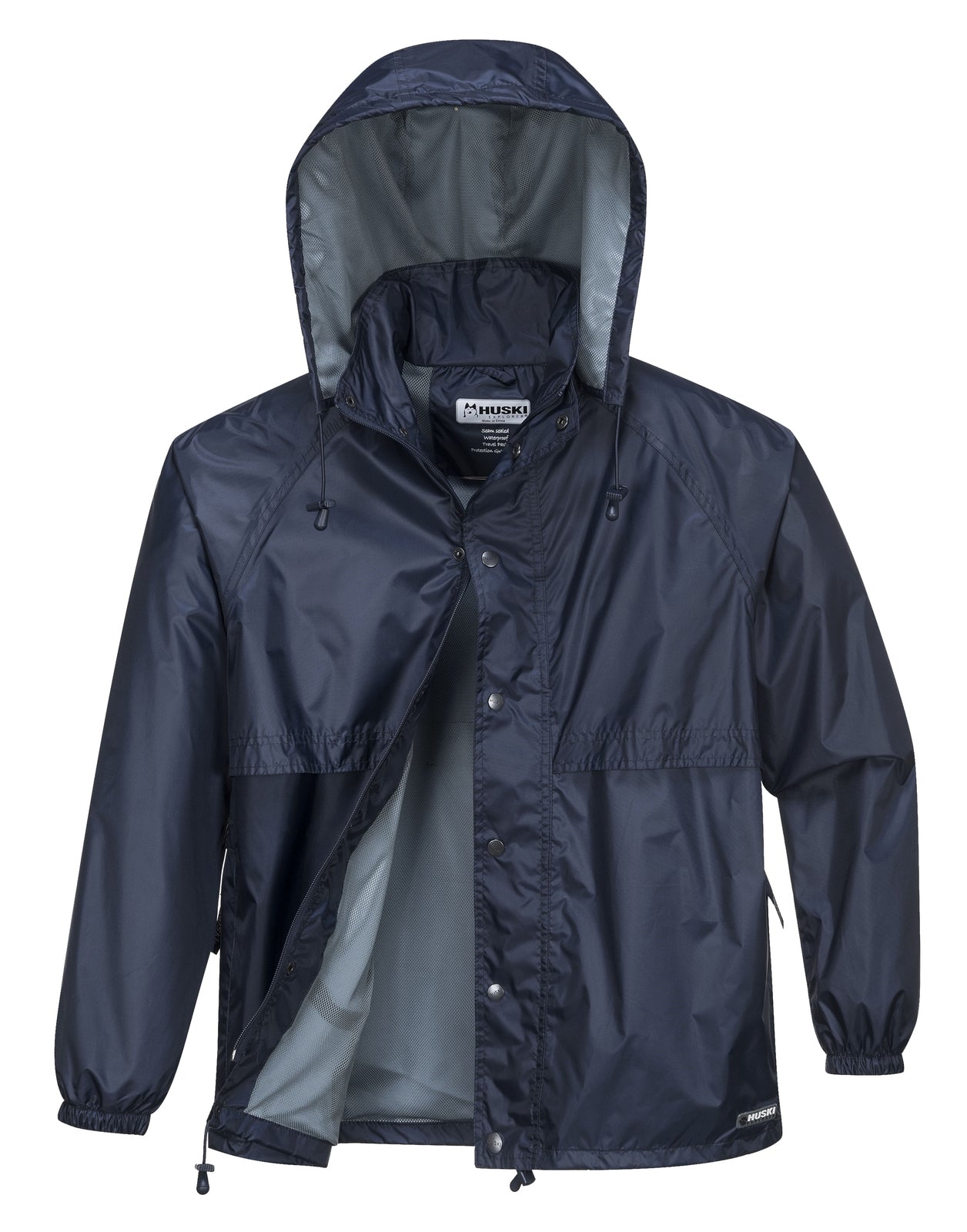 HUSKI STRATUS RAIN JACKET Waterproof Workwear Concealed Hood Windproof Packable - Navy Blue - M V563-918032-STRATUS-NAVYBLU-M