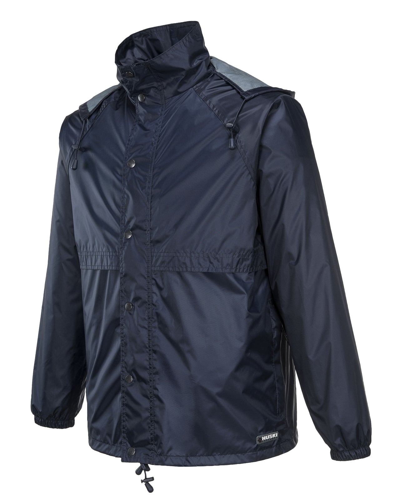 HUSKI STRATUS RAIN JACKET Waterproof Workwear Concealed Hood Windproof Packable - Navy Blue - S V563-918032-STRATUS-NAVYBLU-S