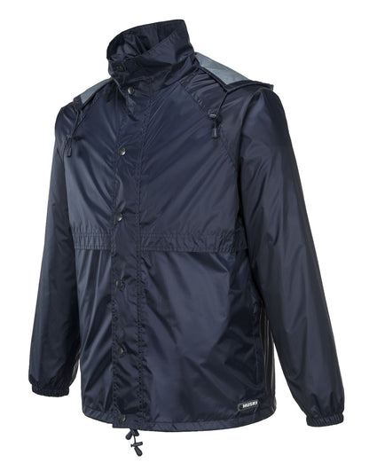 HUSKI STRATUS RAIN JACKET Waterproof Workwear Concealed Hood Windproof Packable - Navy Blue - S V563-918032-STRATUS-NAVYBLU-S