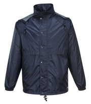 HUSKI STRATUS RAIN JACKET Waterproof Workwear Concealed Hood Windproof Packable - Navy Blue - S V563-918032-STRATUS-NAVYBLU-S