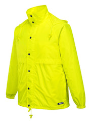 HUSKI STRATUS RAIN JACKET Waterproof Workwear Concealed Hood Windproof Packable - Yellow Fluro - 3XL