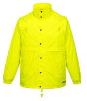 HUSKI STRATUS RAIN JACKET Waterproof Workwear Concealed Hood Windproof Packable - Yellow Fluro - L V563-918032-STRATUS-YLWFLU-L