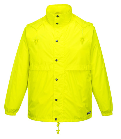 HUSKI STRATUS RAIN JACKET Waterproof Workwear Concealed Hood Windproof Packable - Yellow Fluro - L V563-918032-STRATUS-YLWFLU-L