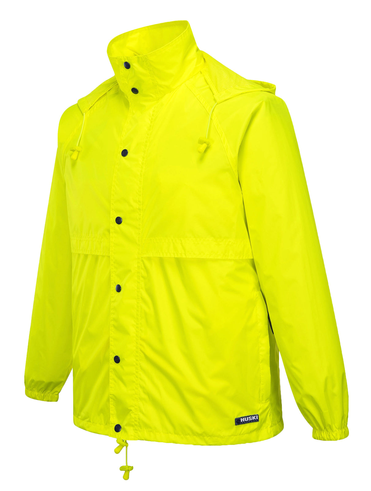 HUSKI STRATUS RAIN JACKET Waterproof Workwear Concealed Hood Windproof Packable - Yellow Fluro - M V563-918032-STRATUS-YLWFLU-M