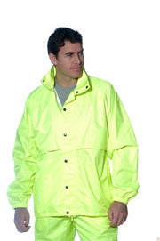 HUSKI STRATUS RAIN JACKET Waterproof Workwear Concealed Hood Windproof Packable - Yellow Fluro - M V563-918032-STRATUS-YLWFLU-M
