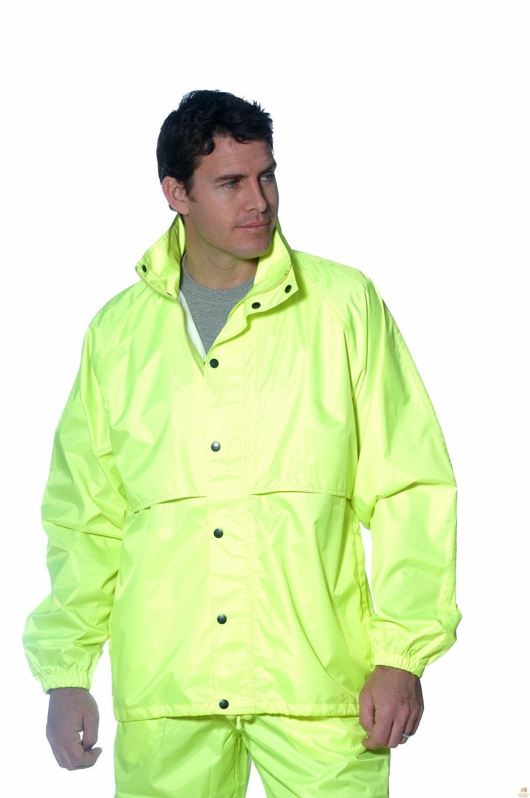 HUSKI STRATUS RAIN JACKET Waterproof Workwear Concealed Hood Windproof Packable - Yellow Fluro - M V563-918032-STRATUS-YLWFLU-M