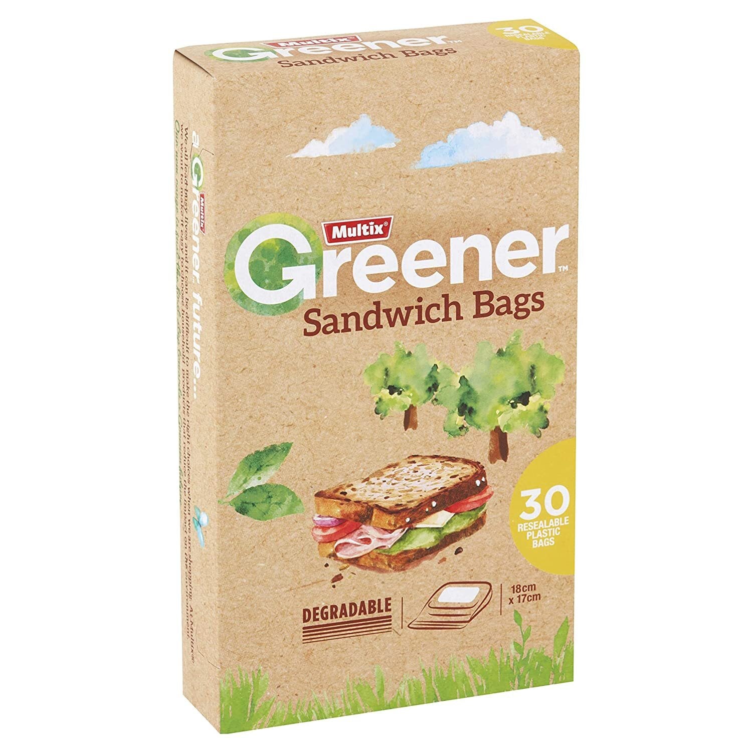 Multix Degradable Sandwich Bags 18cm x 17cm - 1 Pack of 30 V563-9310049701730