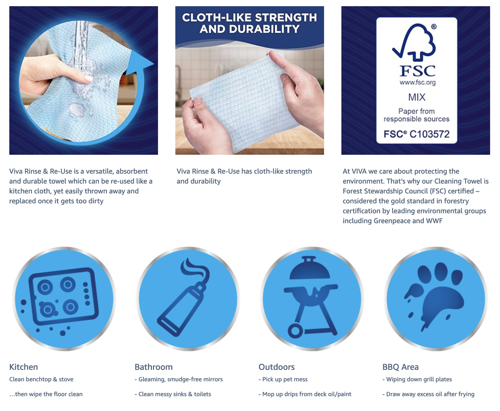 Viva Paper Towel Rinse & Re-Use Towel Reusable 20 Sheets V563-9310088013849