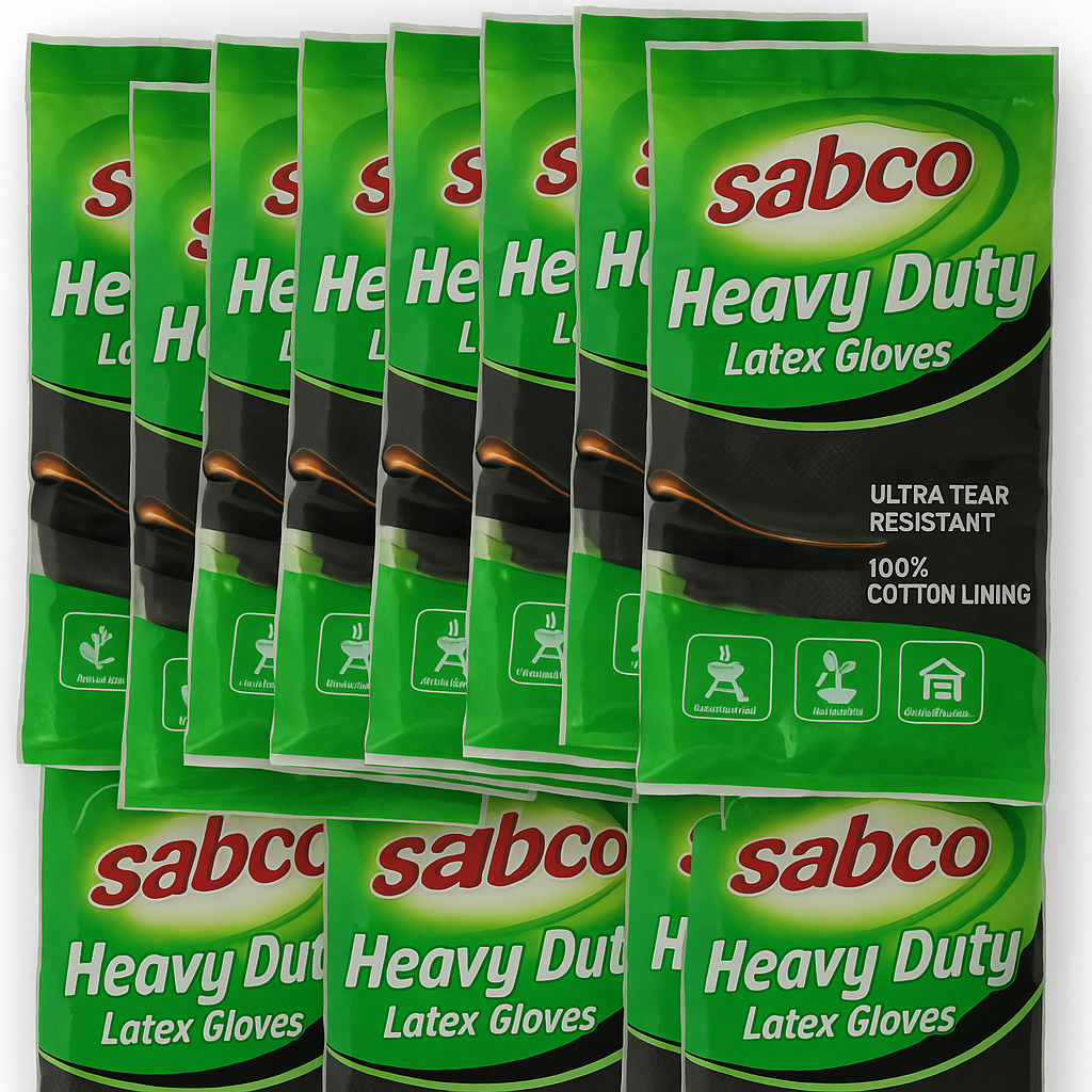 12 Pairs Sabco Heavy Duty Latex Gloves w/ Cotton Lining - Large Size V563-9310205800567-12PCS