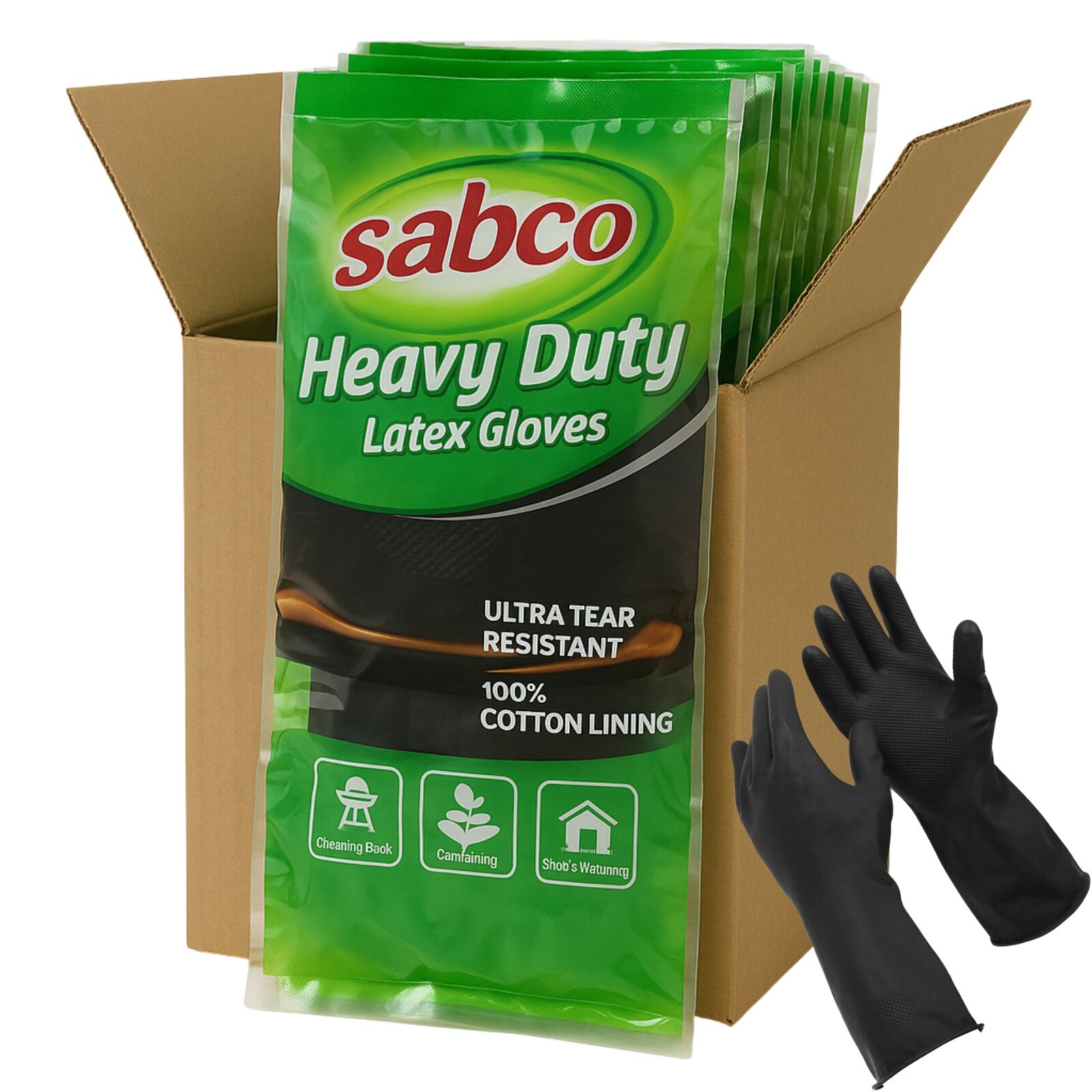 96 Pairs Sabco Heavy Duty Latex Gloves w/ Cotton Lining - Large Size Bulk (1 Carton) V563-9310205800567-96PCS