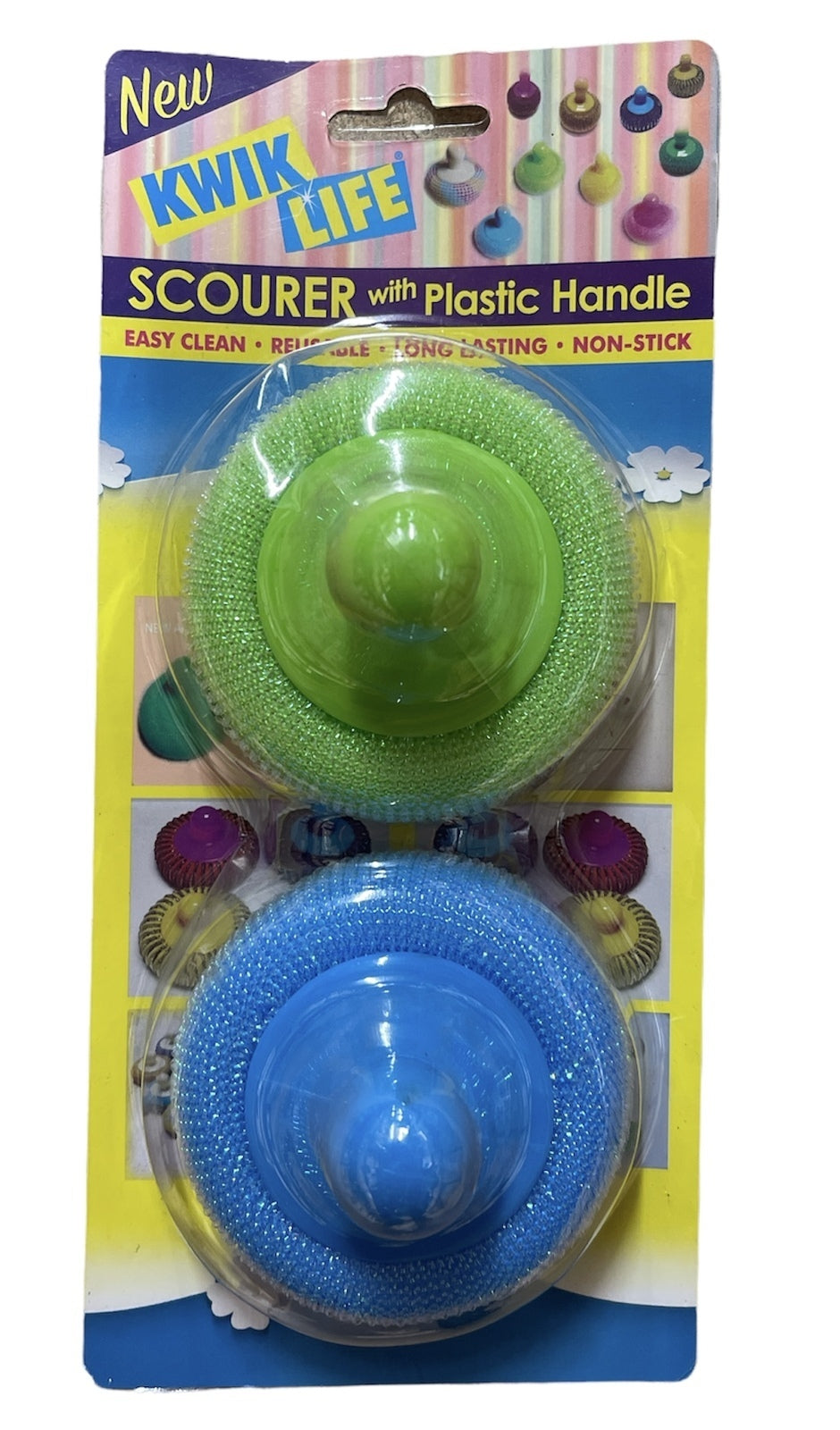 1 Pack of 2 Kwik Life Scourer with Plastic Handle Cleaning Dishes Pots & Pans V563-9333022027993