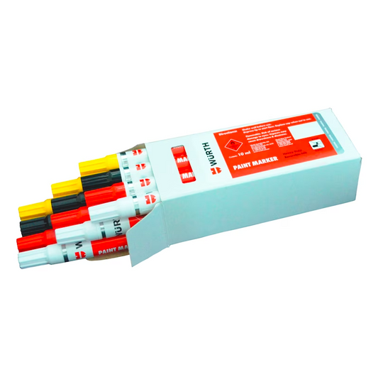 1 Pack of 12 Wurth Paint Markers Drawing Pens - Assorted Black Red White Yellow V563-967910400
