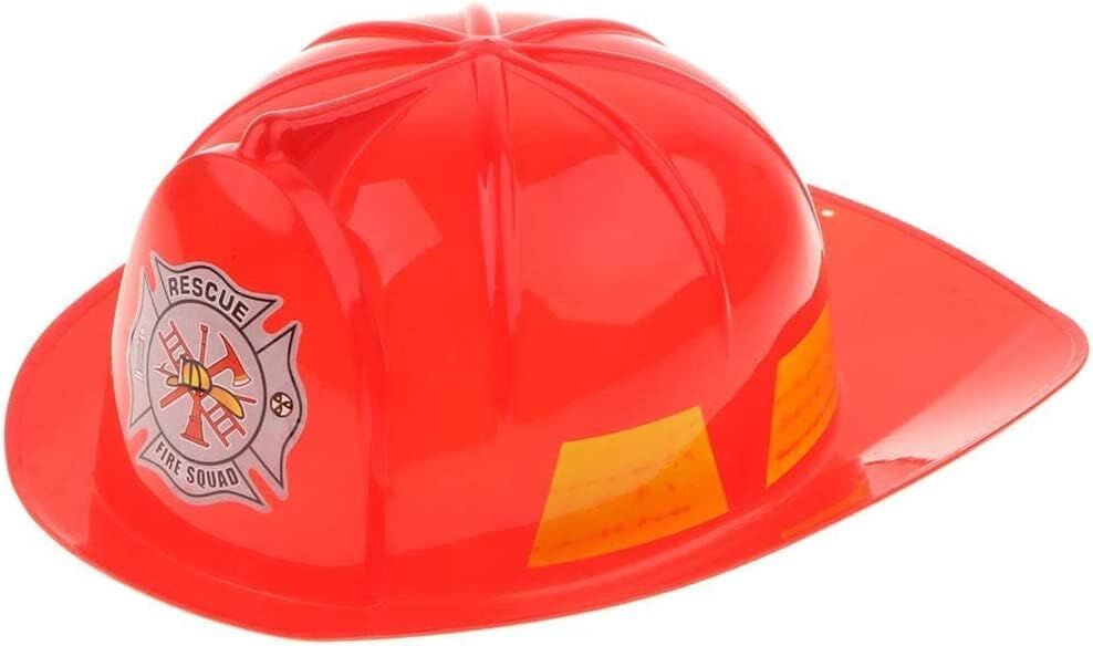 KIDS FIREMAN HAT Firemans Helmet Costume Dress Up Party Red Plastic Halloween Cap V563-9868686161016-1PC