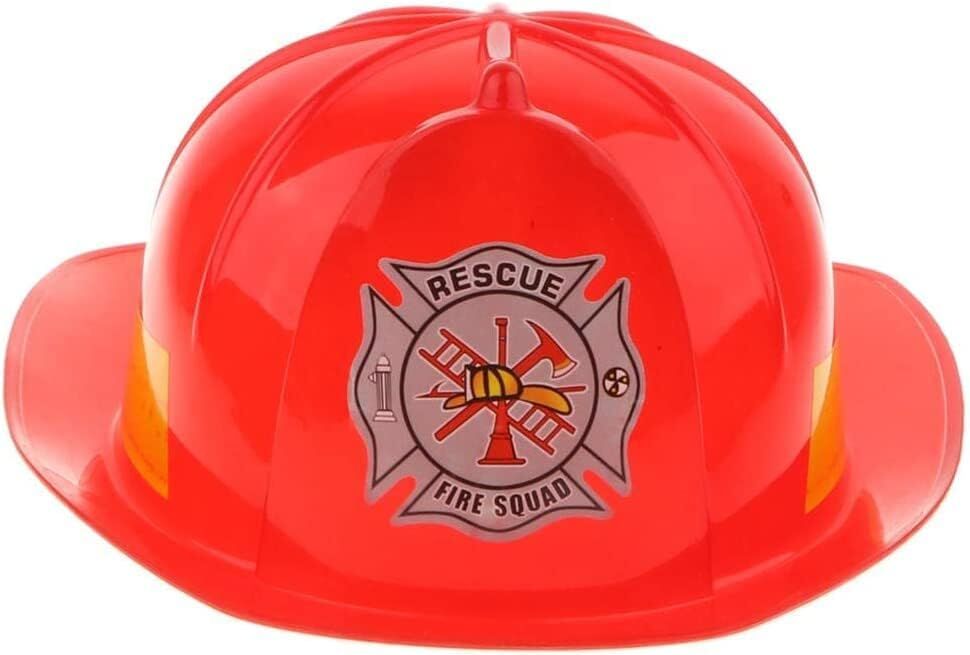 KIDS FIREMAN HAT Firemans Helmet Costume Dress Up Party Red Plastic Halloween Cap V563-9868686161016-1PC