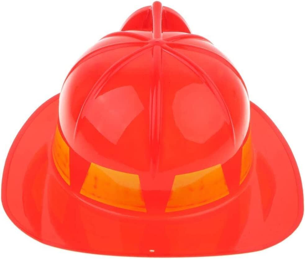 KIDS FIREMAN HAT Firemans Helmet Costume Dress Up Party Red Plastic Halloween Cap V563-9868686161016-1PC