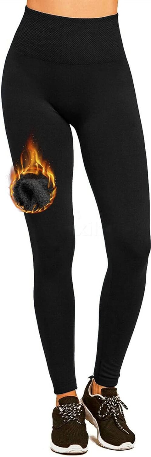 Womens Fuzzy Thermal Fur Lined High Waist Leggings Pants Thermals Warm 320g V563-990196-1-BLACK-ONESIZE