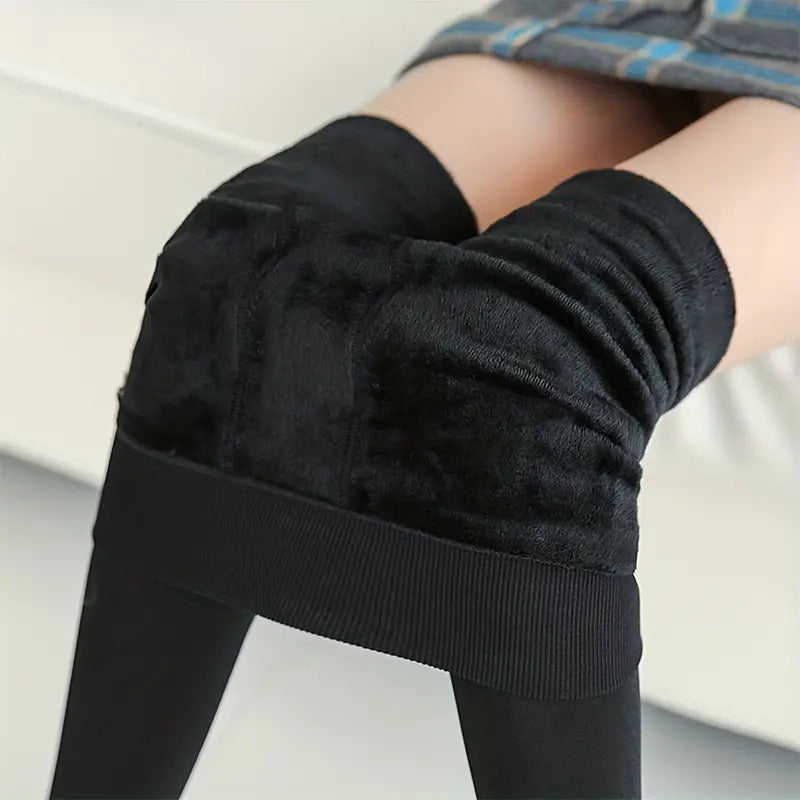Womens Fuzzy Thermal Fur Lined High Waist Leggings Pants Thermals Warm 320g V563-990196-1-BLACK-ONESIZE
