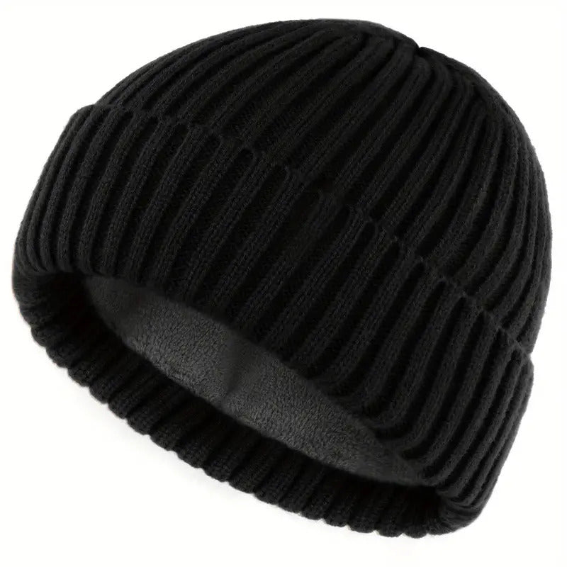 Winter Knitted Hat Men Women Warm Thick Beanie Fleece Ski Cap Outdoor Thermal V563-990460-BLACK