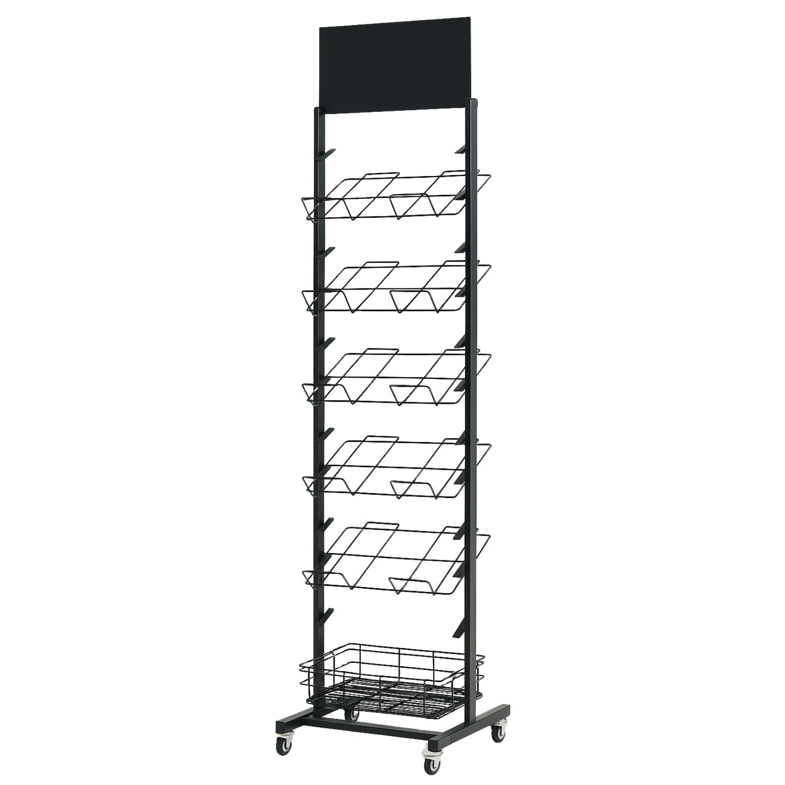 12 Tier Placemat Brochure Magazine Newspaper Display Rack Storage Stand on Wheels - Black Frame V563-99775