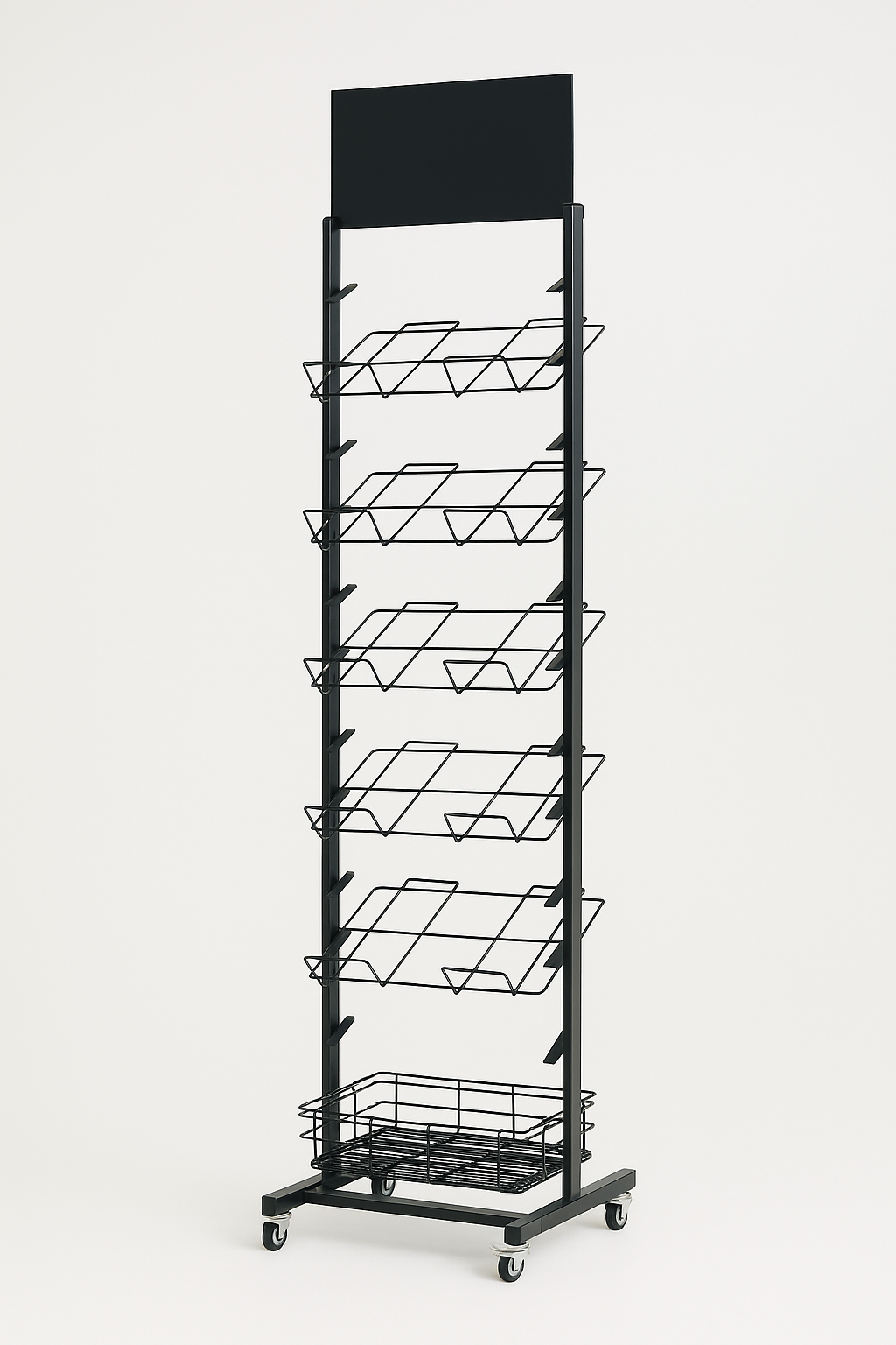 12 Tier Placemat Brochure Magazine Newspaper Display Rack Storage Stand on Wheels - Black Frame V563-99775