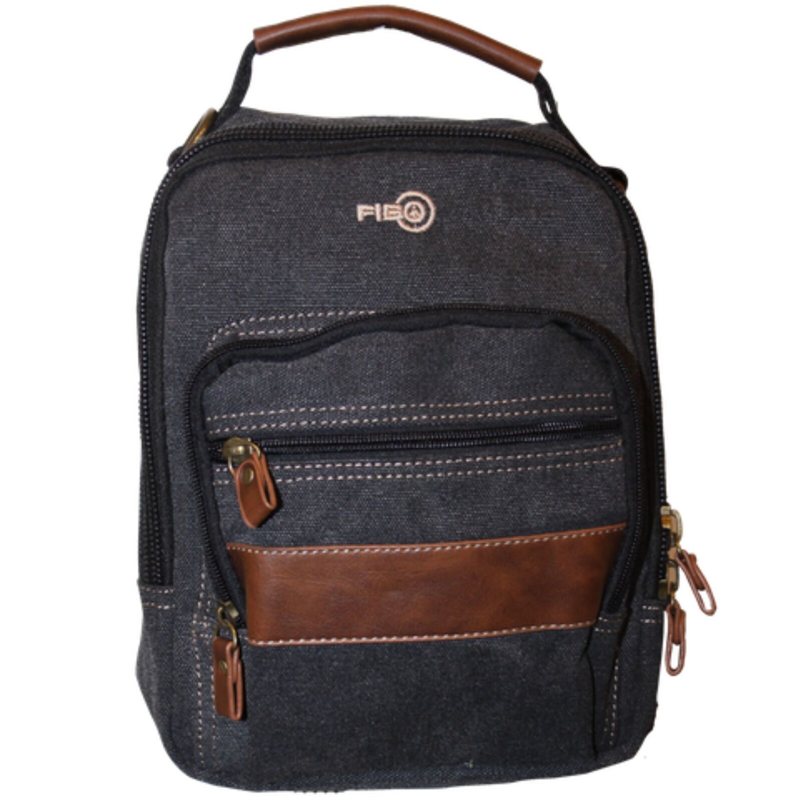 FIB Canvas Sling Bag Shoulder Strap Messenger Travel Pack w Tablet Pocket - Black V563-A1201C-BLACK