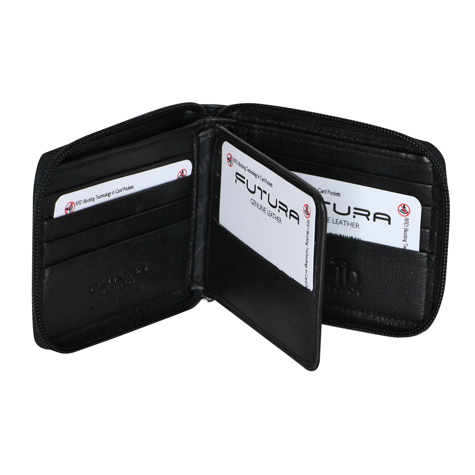 Futura Mens Zip Around Leather Wallet RFID Gift - Black V563-A2012L-BLACK