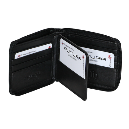 Futura Mens Zip Around Leather Wallet RFID Gift - Black V563-A2012L-BLACK