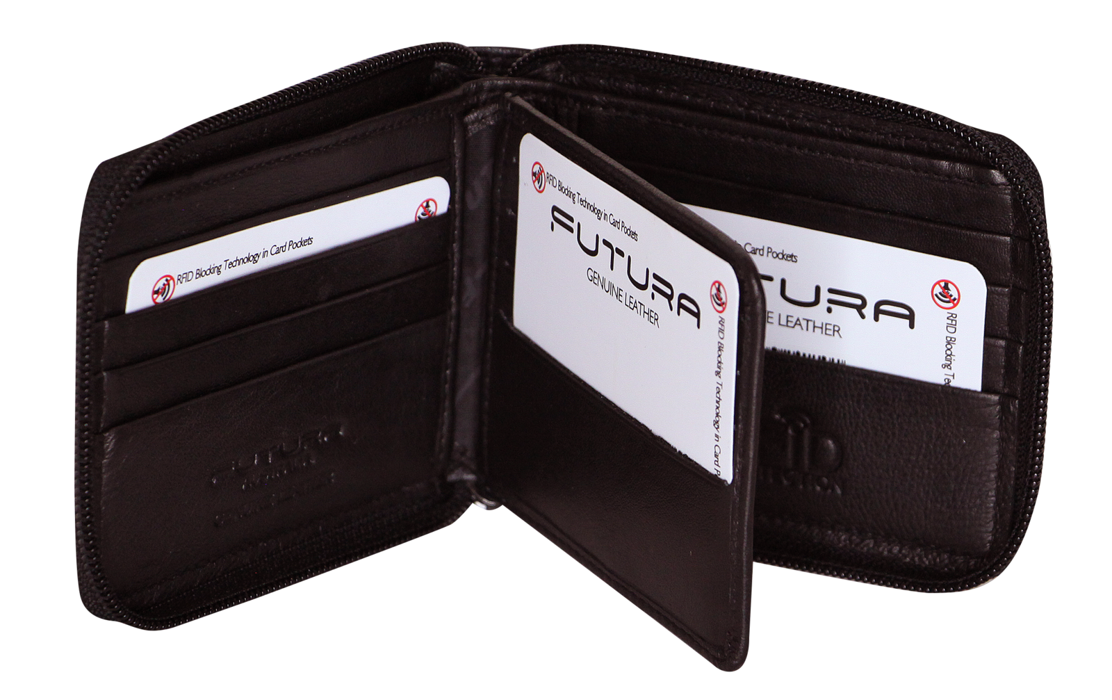 Futura Mens RFID Protected Genuine Leather Wallet Zip Around - Brown V563-A2012L-BROWN