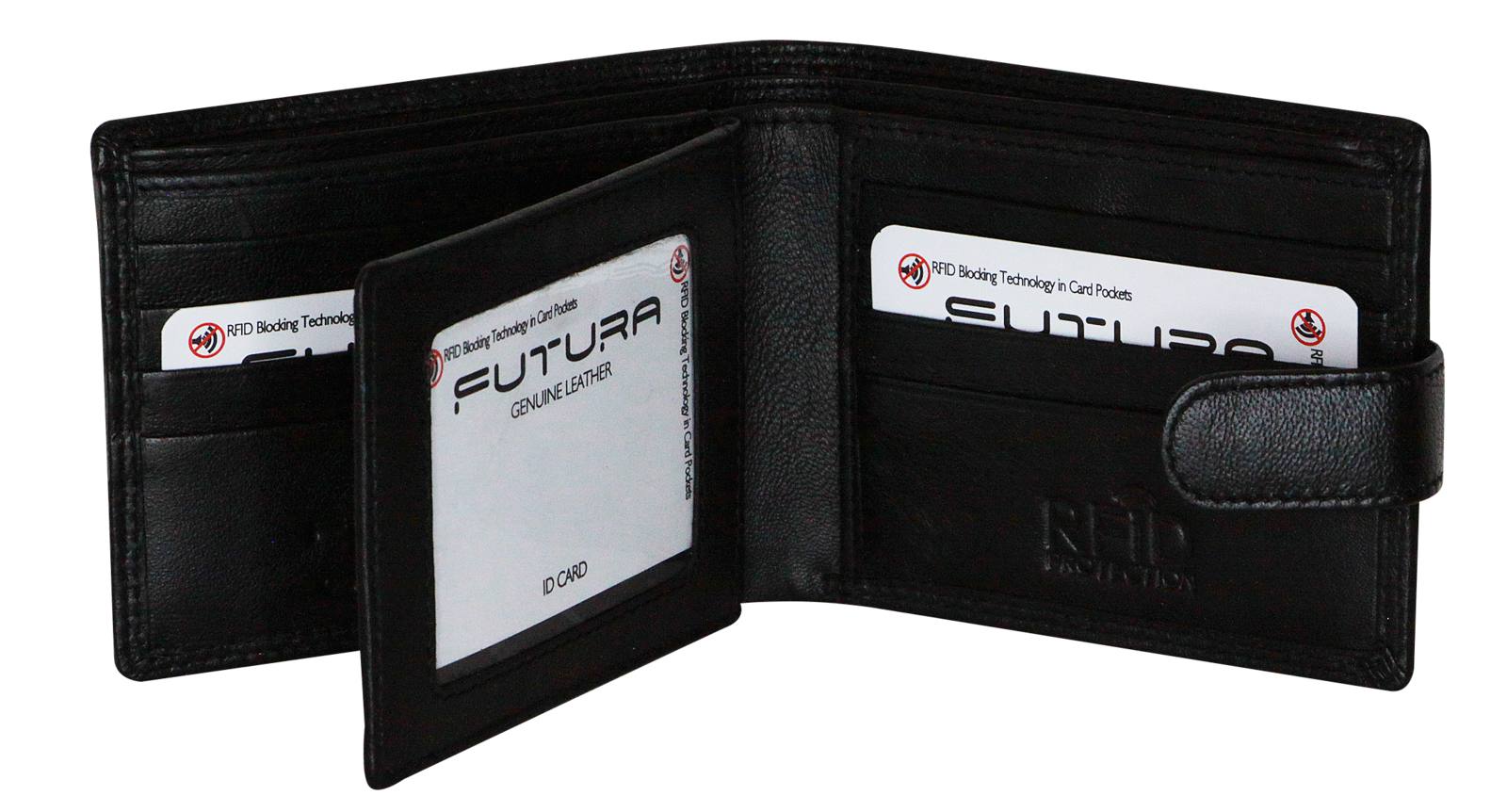 Futura Mens RFID Leather Fold Over Wallet - Black V563-A2013L-BLACK