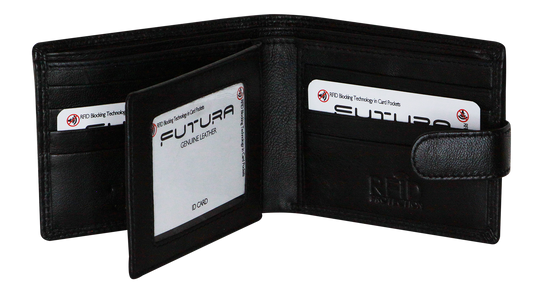 Futura Mens RFID Leather Fold Over Wallet - Black V563-A2013L-BLACK