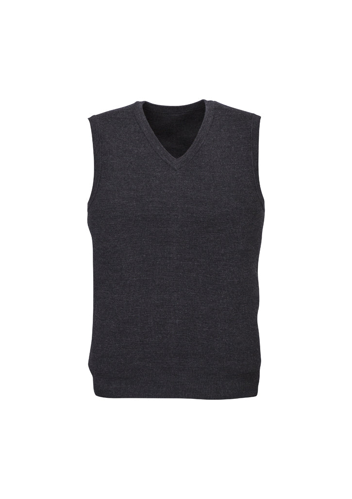 Mens Wool Blend V Neck Vest Sleeveless Double Knit - Charcoal - Large V563-A59523-CHARCL-L