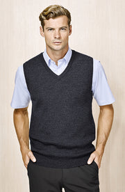 Mens Wool Blend V Neck Vest Sleeveless Double Knit - Charcoal - Large V563-A59523-CHARCL-L