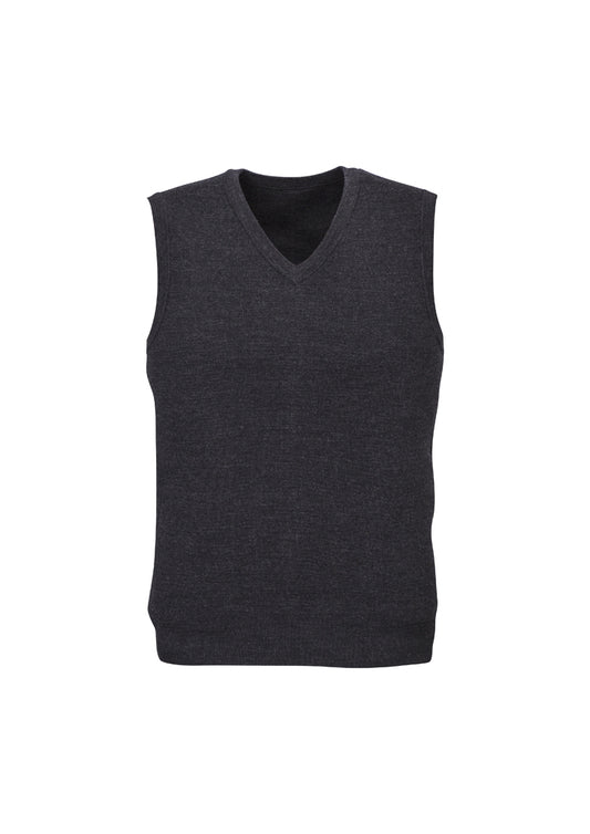 Mens Wool Blend V Neck Vest Sleeveless Double Knit - Charcoal - Small V563-A59523-CHARCL-S