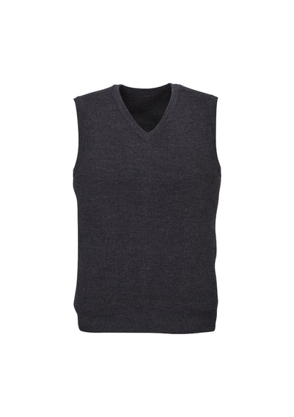 Mens Wool Blend V Neck Vest Sleeveless Double Knit - Charcoal - Small V563-A59523-CHARCL-S