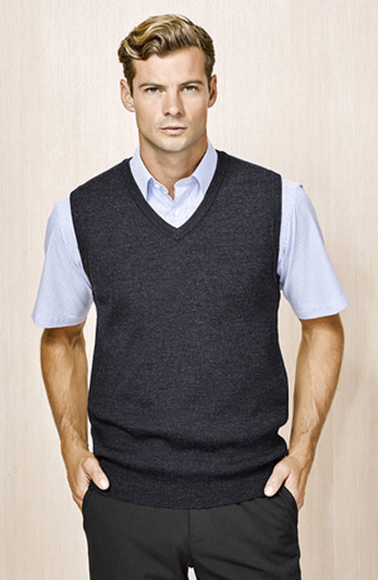 Mens Wool Blend V Neck Vest Sleeveless Double Knit - Charcoal - Small V563-A59523-CHARCL-S