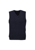 Mens Wool Blend V Neck Vest Sleeveless Double Knit - Navy - Large V563-A59523-NAVY-L